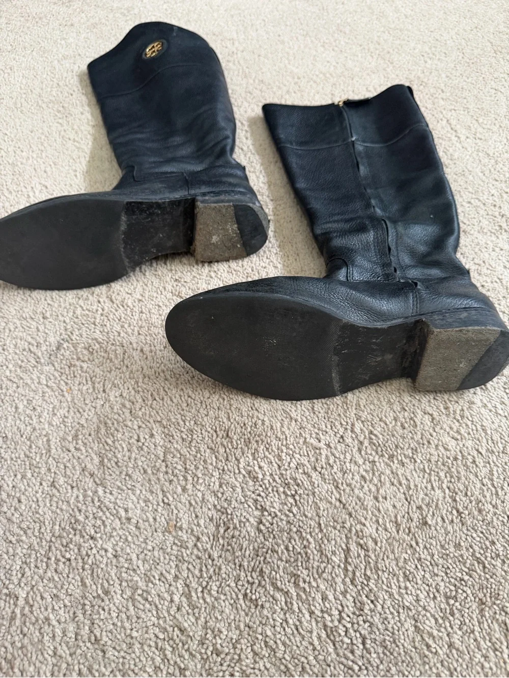 Tory Burch Black Leather Riding Boots 9.5 M Knee High Logo